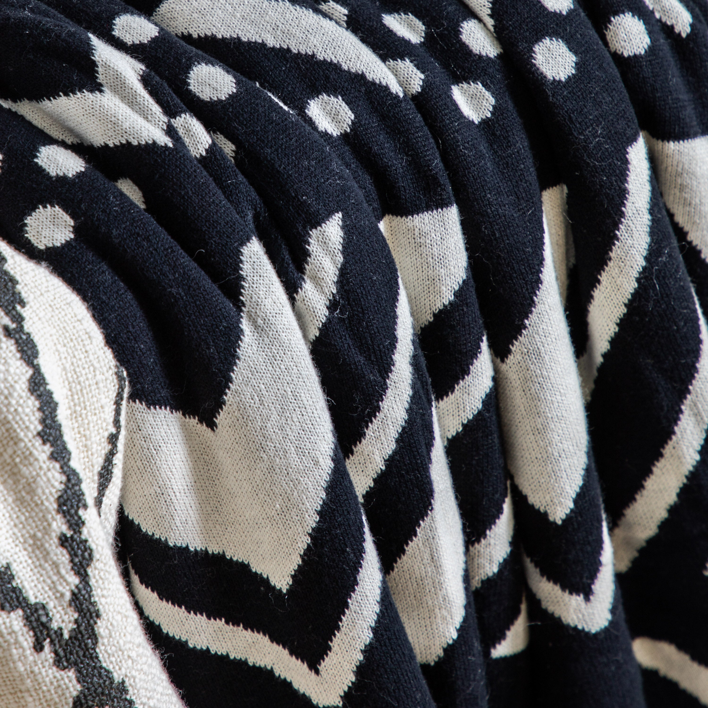 Grove Aztec Knit Sherpa Black & Cream Throw